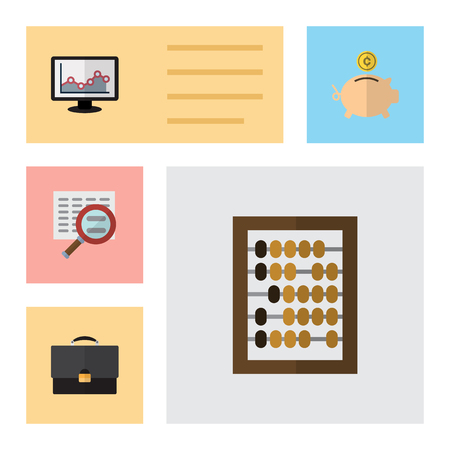 Flat Gain Set Of Counter, Money Box, Portfolio And Other Objects.のイラスト素材