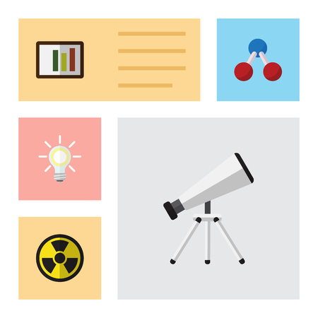 Flat Science Set Of Diagram, Irradiation, Nuclear And Other Vector Objects. Also Includes Telescope, Dangerous, Nuclear Elements.のイラスト素材