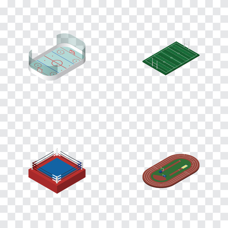 Isometric Lifestyle Set Of Fighting, Ice Games, American Football And Other Vector Objects. Also Includes American, Hockey, Run Elements.のイラスト素材