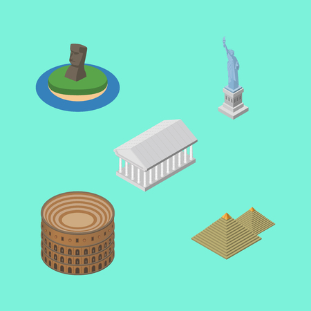 Isometric Attraction Set Of Egypt, Coliseum, New York And Other Vector Objects. Also Includes Rome, Egypt, Coliseum Elements.のイラスト素材