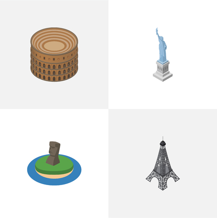 Isometric Travel Set Of New York, Chile, Paris And Other Objects. Also Includes Tower, Rome, Liberty Elements.のイラスト素材