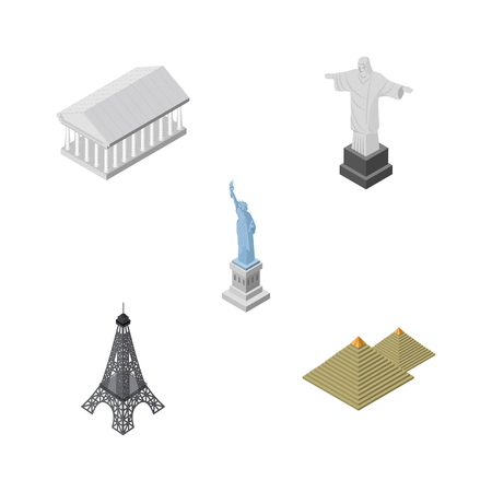 Isometric Cities Set Of New York, Paris, Athens And Other Objects. Also Includes Paris, Eiffel, Monument Elements.のイラスト素材
