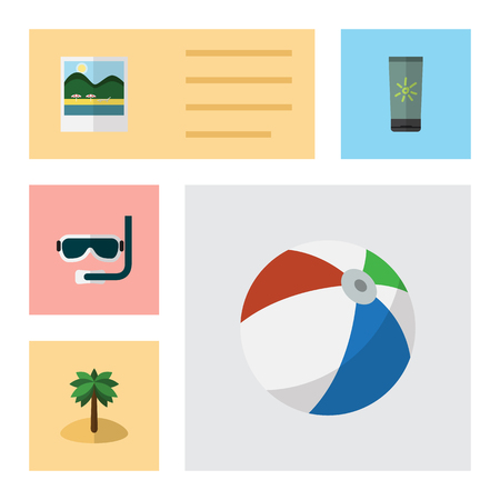 Flat Hot Set Of Reminders, Sphere, Coconut And Other Vector Objects. Also Includes Diving, Moisturizer, Round Elements.のイラスト素材