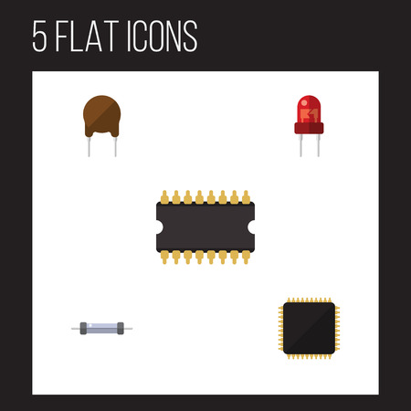 Flat Electronics Set Of Recipient, Triode, Resistor And Other Vector Objects. Also Includes Motherboard, Triode, Recipient Elements.のイラスト素材