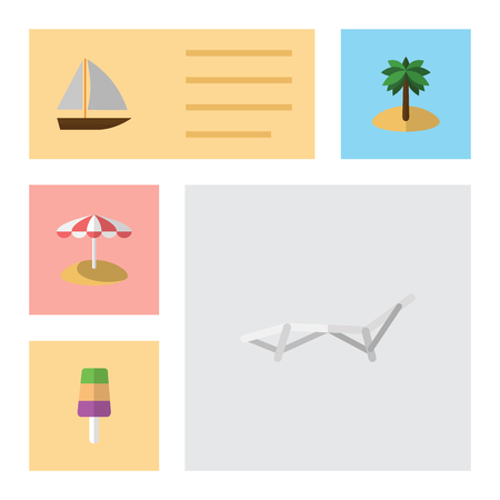 Flat Beach Set Of Yacht, Sundae, Coconut And Other Vector Objects. Also Includes Yacht, Cream, Sunbed Elements.のイラスト素材