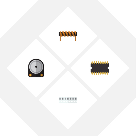 Flat Electronics Set Of Bobbin, Microprocessor, Hdd And Other Vector Objects. Also Includes Hard, Central, Processor Elements.のイラスト素材