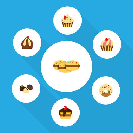 Flat Dessert; Set Of Doughnut, Confectionery, Dessert And Other Vector Objects. Also Includes Biscuit, Sweetmeat, Donuts Elements.のイラスト素材
