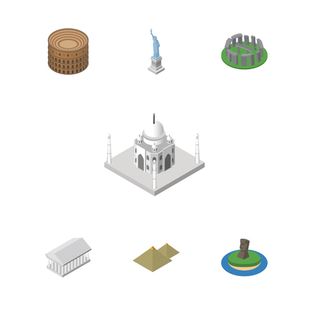 Isometric Travel Set Of Coliseum, Chile, Egypt And Other Vector Objects. Also Includes Egypt, MoAI, Stonehenge Elements.の写真素材
