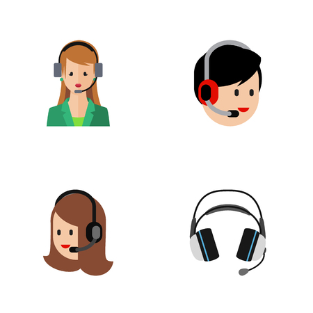Flat Center Set Of Service, Earphone, Secretary And Other Vector Objects. Also Includes Call, Human, Center Elements.のイラスト素材