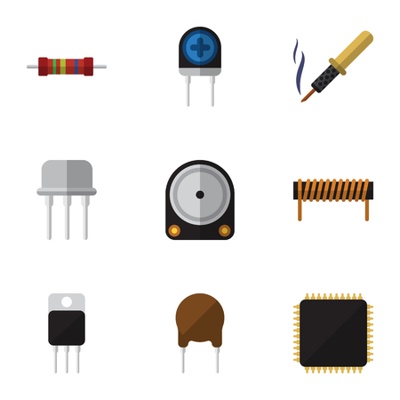 Flat Electronics Set Of Hdd, Receiver, Bobbin And Other Vector Objects.のイラスト素材
