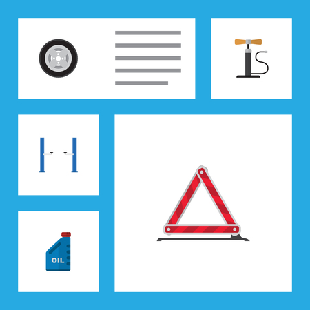 Flat Service Set Of Petrol, Wheel Pump, Warning And Other Vector Objects. Also Includes Jerrycan, Warning, Pump Elements.のイラスト素材