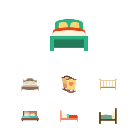 Flat Mattress Set Of Bedroom, Cot, Bearings And Other Vector Objects. Also Includes Bedding, Hostel, Crib Elements.のイラスト素材