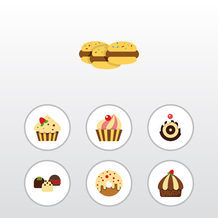 Flat Cake Set Of Sweetmeat, Pastry, Biscuit And Other Vector Objects. Also Includes Sweetmeat, Doughnut, Cupcake Elements.のイラスト素材