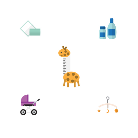 Flat Baby Set Of Cream With Lotion, Stroller, Mobile And Other Vector Objects.のイラスト素材