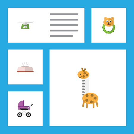 Flat Infant Set Of Stroller, Toy, Rattle And Other Vector Objects. Also Includes Children, Tissue, Toy Elements.のイラスト素材