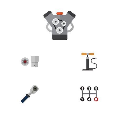 Flat Service Set Of Wheel Pump, Carrying, Turnscrew And Other Vector Objects. Also Includes Pump, Ratchet, Joint Elements.のイラスト素材