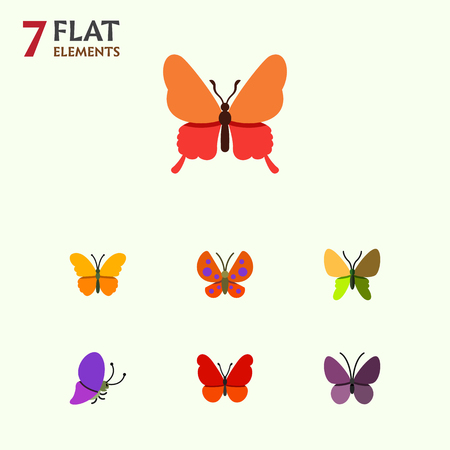 Flat Butterfly Set Of Beauty Fly, Summer Insect, Danaus Plexippus And Other Vector Objects. Also Includes Butterfly, Monarch, Milkweed Elements.のイラスト素材