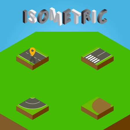 Isometric Way Set Of Footpassenger, Navigation, Turning And Other Vector Objects. Also Includes Road, Rotation, Asphalt Elements.のイラスト素材