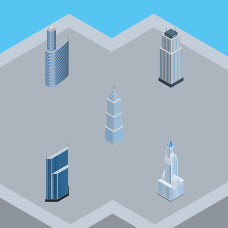 Isometric Construction Set Of Cityscape, Exterior, Building And Other Vector Objects. Also Includes Skyscraper, Apartment, Urban Elements.のイラスト素材