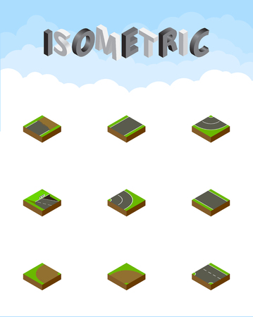 Isometric Road Set Of Unilateral, Downward, Without Strip And Other Vector Objects. Also Includes Unfinished, Rotation, Underground Elements.のイラスト素材