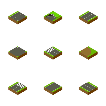 Isometric Way Set Of Unilateral, Down, Flat And Other Vector Objects. Also Includes Crossroad, Pedestrian, Subway Elements.のイラスト素材