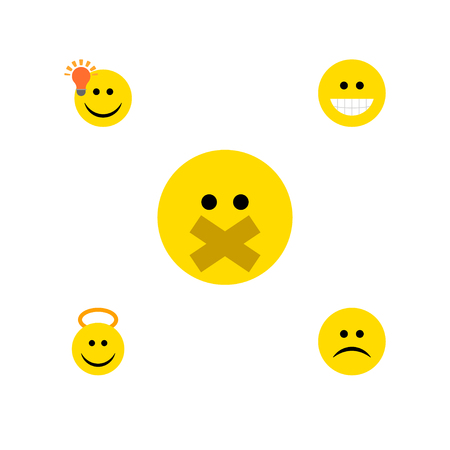 Flat Icon Expression Set Of Sad, Angel, Grin And Other Vector Objects. Also Includes Frown, Laugh, Idea Elements.のイラスト素材