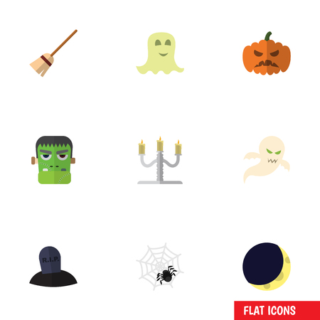 Flat Icon Festival Set Of Spinner, Spirit, Candlestick Vector Objects. Also Includes Arachnid, Rip, Candle Elements.のイラスト素材
