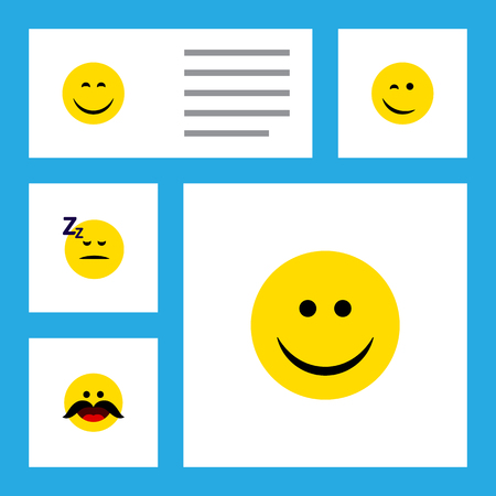 Flat Icon Emoji Set Of Cheerful, Smile, Asleep And Other Vector Objects. Also Includes Cheerful, Happy, Sleeping Elements.のイラスト素材