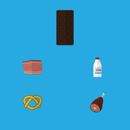 Flat Icon Meal Set Of Bottle, Meat, Beef And Other Vector Objects. Also Includes Chocolate, Breakfast, Pretzel Elements.のイラスト素材