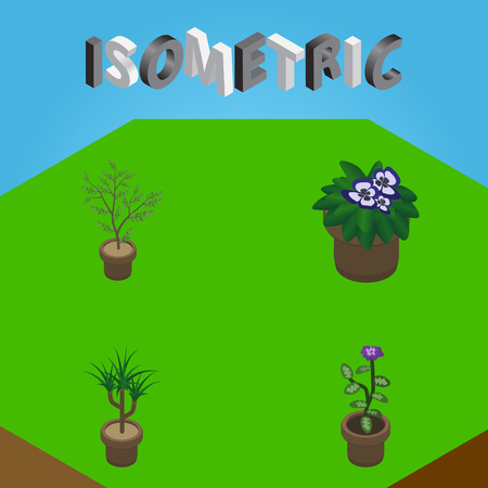 Isometric Plant Set Of Fern, Flower, Houseplant And Other Vector Objects. Also Includes Plant, Houseplant, Pot Elements.のイラスト素材