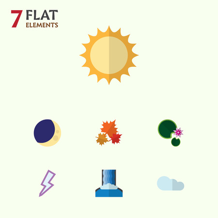 Flat Icon Ecology Set Of Canadian, Lotus, Solar And Other Vector Objects. Also Includes Overcast, Moon, Lily Elements.のイラスト素材