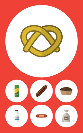 Flat Icon Eating Set Of Bottle, Kielbasa, Cookie And Other Vector Objects. Also Includes Pie, Tasty, Biscuit Elements.のイラスト素材