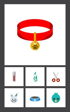 Flat Icon Animal Set Of Bunny, Sparrow, Temperature Measurement And Other Vector Objects. Also Includes Scissors, Clippers, Water Elements.のイラスト素材