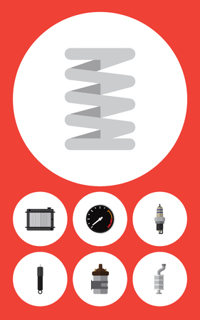 Flat Icon Component Set Of Absorber, Spare Parts, Silencer And Other Vector Objects. Also Includes Spring, Silencer, Speedometer Elements.のイラスト素材
