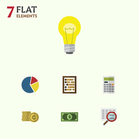 Flat Icon Finance Set Of Calculate, Bubl, Cash And Other Vector Objects. Also Includes Greenback, Search, Shiner Elements.のイラスト素材
