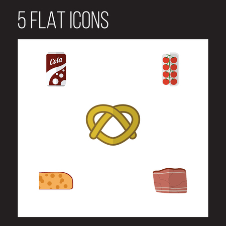 Flat Icon Meal Set Of Cheddar Slice, Cookie, Tomato And Other Vector Objects. Also Includes Biscuit, Pretzel, Meat Elements.のイラスト素材
