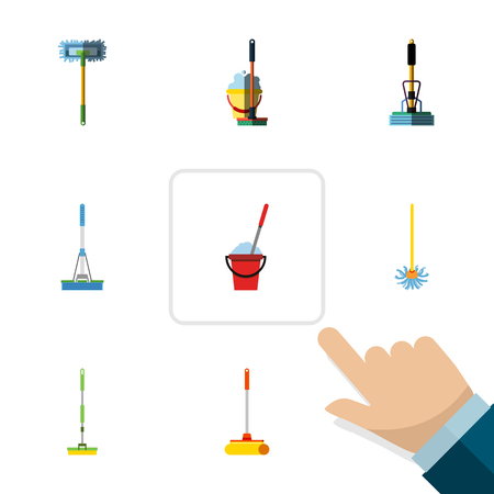Flat Icon Broomstick Set Of Equipment, Besom, Cleaning And Other Vector Objects. Also Includes Bucket, Besom, Cleaner Elements.のイラスト素材