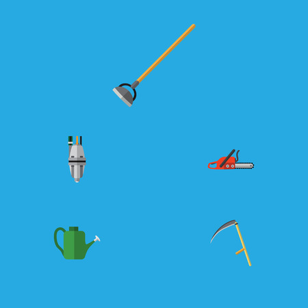 Flat Icon Garden Set Of Tool, Hacksaw, Cutter And Other Vector Objects. Also Includes Hacksaw, Cutter, Watering Elements.のイラスト素材