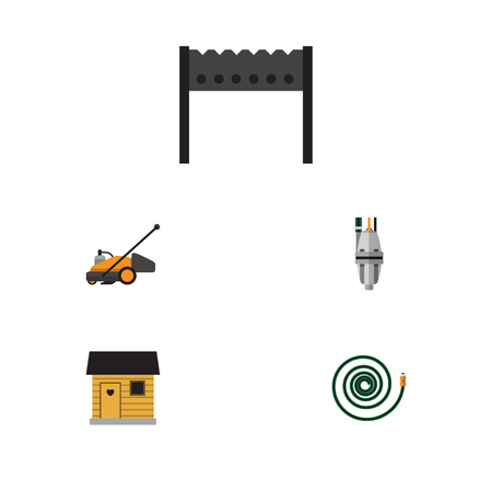 Flat Icon Garden Set Of Hosepipe, Barbecue, Pump And Other Vector Objects. Also Includes Tool, Mower, Barn Elements.のイラスト素材