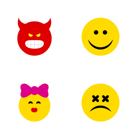 Flat Icon Face Set Of Cross-Eyed Face, Joy, Pouting And Other Vector Objects. Also Includes Face, Kiss, Emoji Elements.のイラスト素材