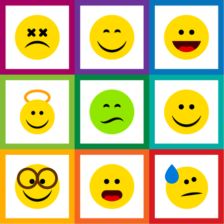 Flat Icon Gesture Set Of Pleasant, Laugh, Wonder And Other Vector Objects. Also Includes Tears, Smile, Eyeglasses Elements.のイラスト素材