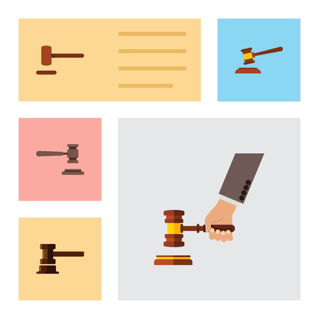 Flat Icon Lawyer Set Of Government Building, Hammer, Defense And Other Vector Objects. Also Includes Legal, Crime, Courthouse Elements.のイラスト素材