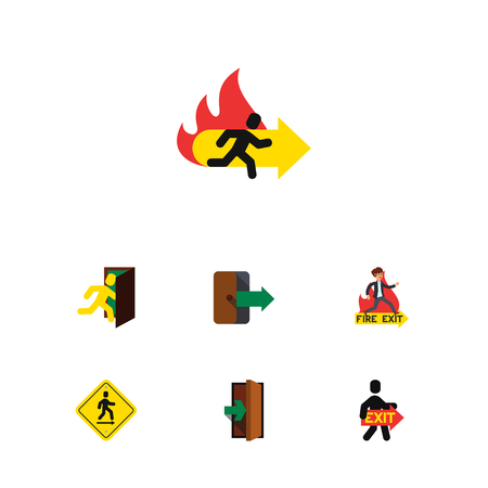 Flat Icon Exit Set Of Emergency, Exit, Entrance And Other Vector Objectsのイラスト素材
