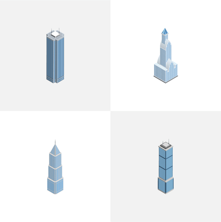 Isometric Building Set Of Skyscraper, Apartment, Exterior And Other Vector Objectsのイラスト素材