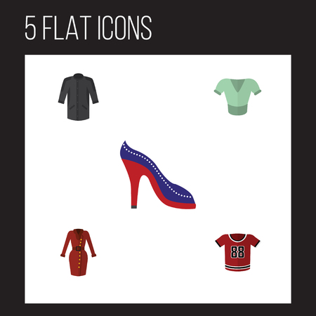 Flat Icon Clothes Set Of T-Shirt, Heeled Shoe, Uniform And Other Vector Objects. Also Includes Clothes, Blouse, Dress Elements.のイラスト素材