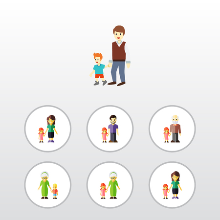 Flat Icon Family Set Of Daugther, Father, Mother And Other Vector Objectsのイラスト素材