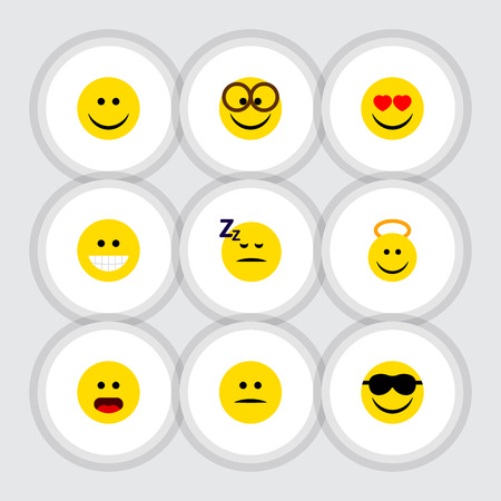 Flat Icon Gesture Set Of Asleep, Pleasant, Displeased And Other Vector Objectsのイラスト素材