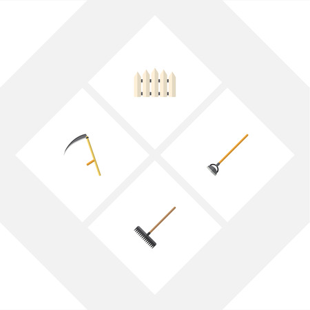 Flat Icon Farm Set Of Wooden Barrier, Cutter, Harrow And Other Vector Objectsのイラスト素材