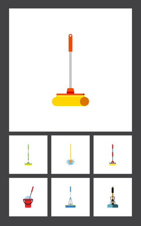 Flat icon mop set of sweep, broomstick, cleaner and other vector objectsのイラスト素材
