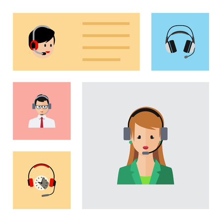 Flat Icon Call Set Of Earphone, Help, Operator And Other Vector Objects. Also Includes Help, Human, Headphone Elements.のイラスト素材